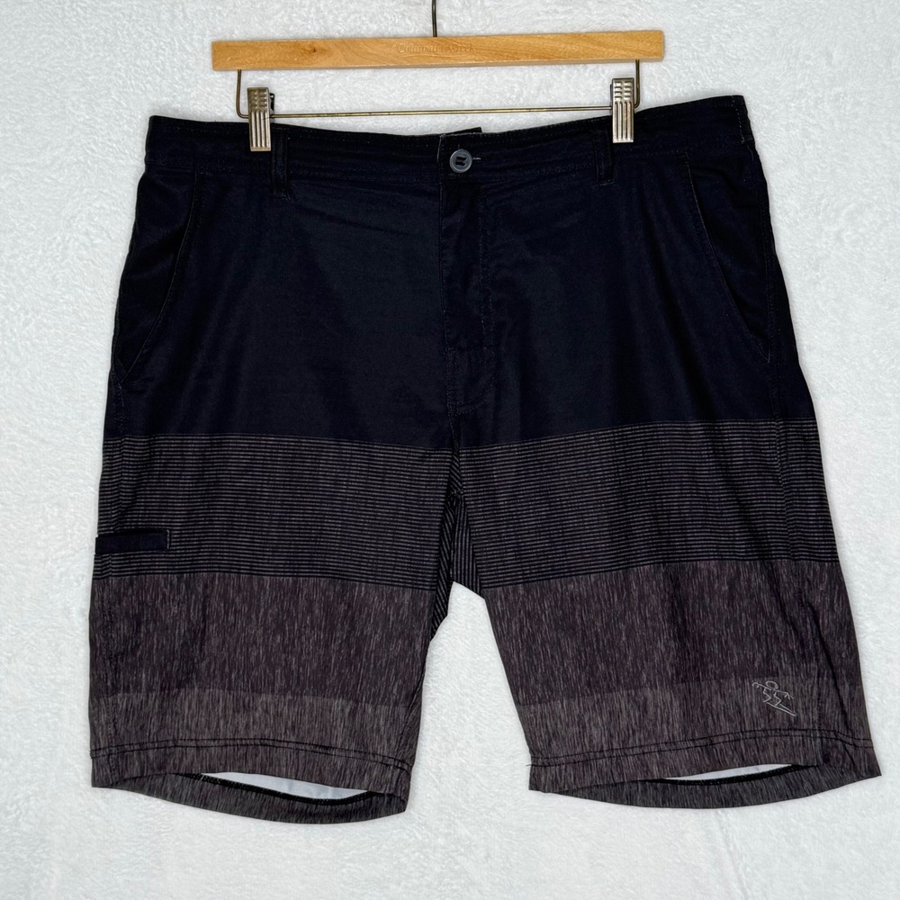 Da Hui Mens 36 Black Striped Hybrid Shorts Board Shorts Surf Swim Trunks